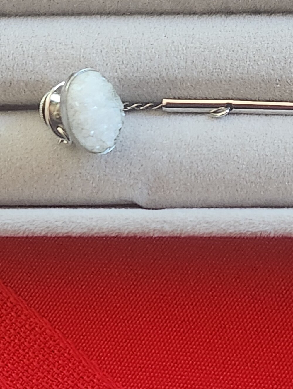 Vintage Silver And White Geode Tie Tack